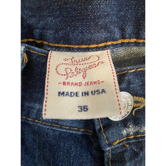 True Religion Men Denim Jeans 36 Bootcut/Flare Twisted Seams Green/Yellow Paint - Picture 9 of 13